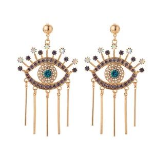 New Luxury Rhinestone Evil Eye drop earrings.  Color Gold